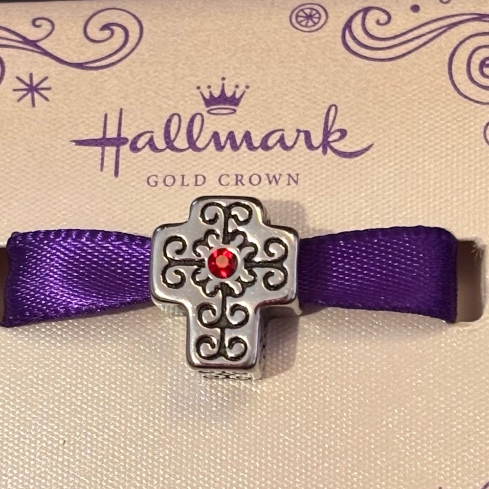 Price⤵️ 🆕 Hallmark Stainless Steel Cross bead Silver Red crystal accent In box